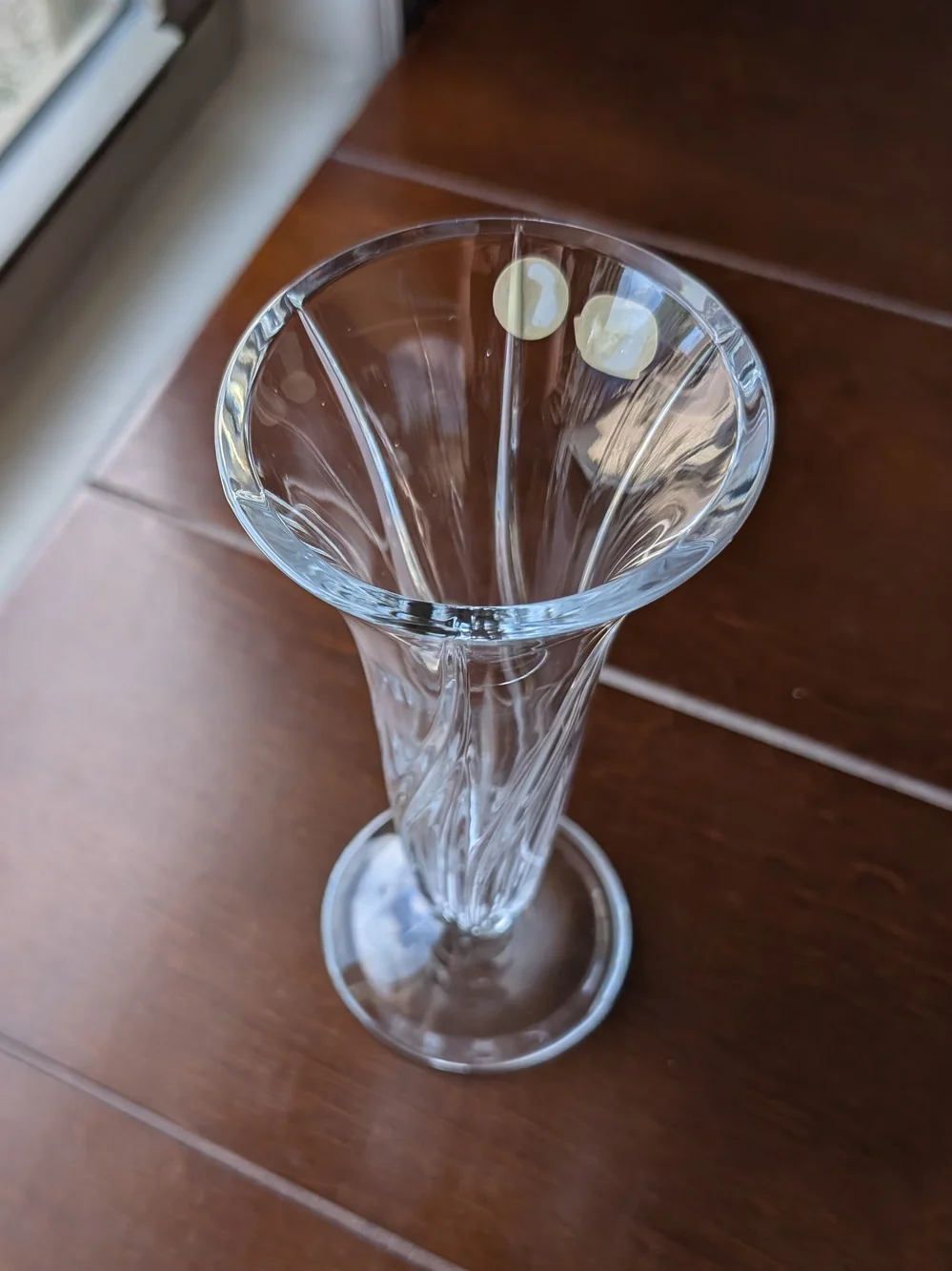Bohemian Clear Leaded Crystal Swirled Glass Bud Vase 8 Inches Tulip/Trumpet